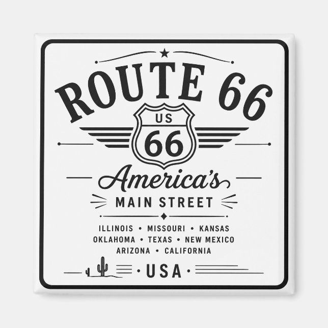 Route 66 Amerikansk Motorvägsskylt Magnet (Framsidan)
