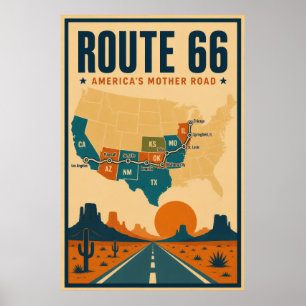 Route 66 Amerikas Moder Väg Poster