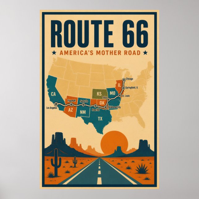 Route 66 Amerikas Moder Väg Poster (Framsidan)