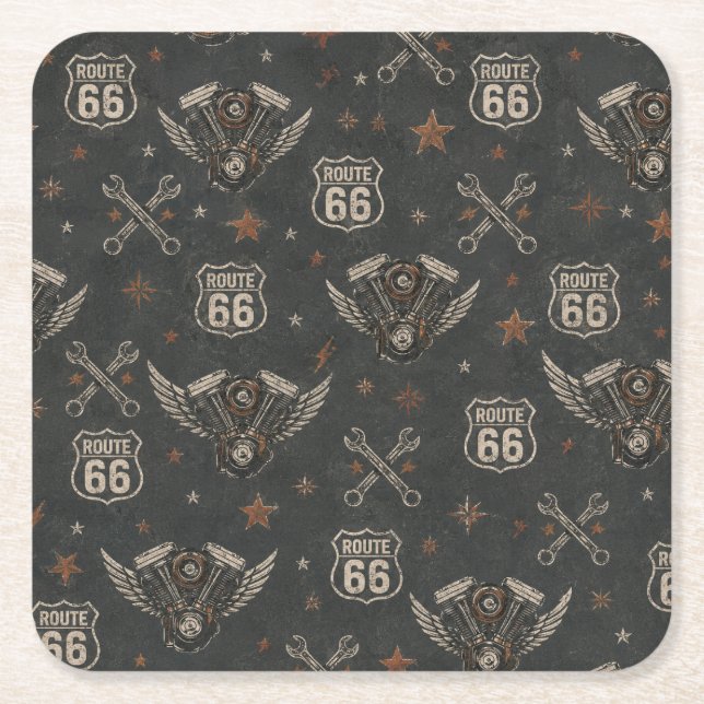 Route 66 Biker Garage Dricka Dekor Underlägg Papper Kvadrat (Framsidan)