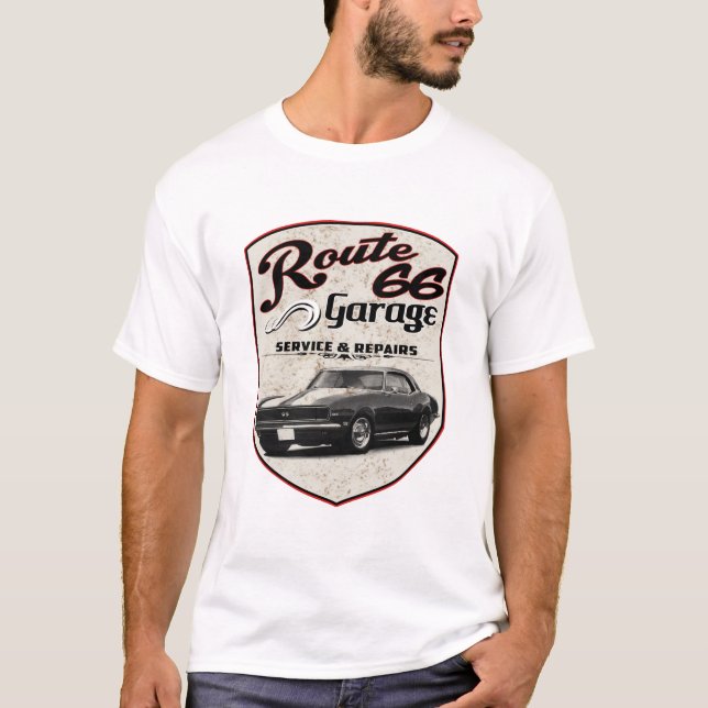 Route 66 Camaro Garage T Shirt (Framsida)