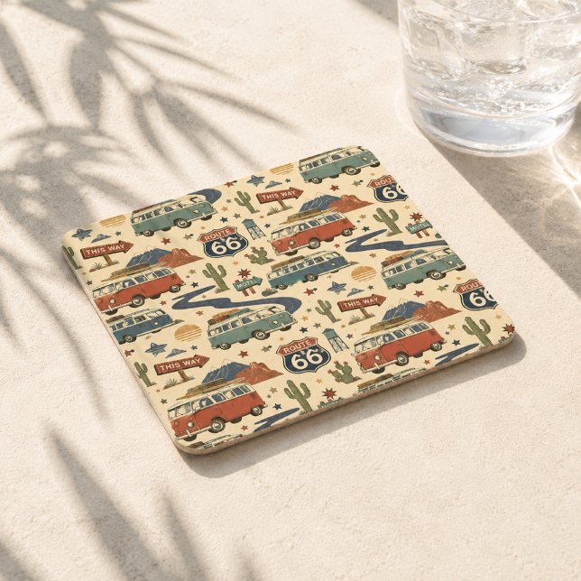 Route 66 Camper Van Resjournal Americana Underlägg Papper Kvadrat (Skapare uppladdad)