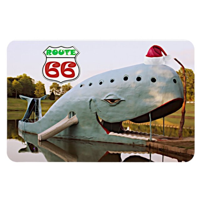 Route 66 Catoosa Blue Whale Santa Hat Magnet (Horisontell)