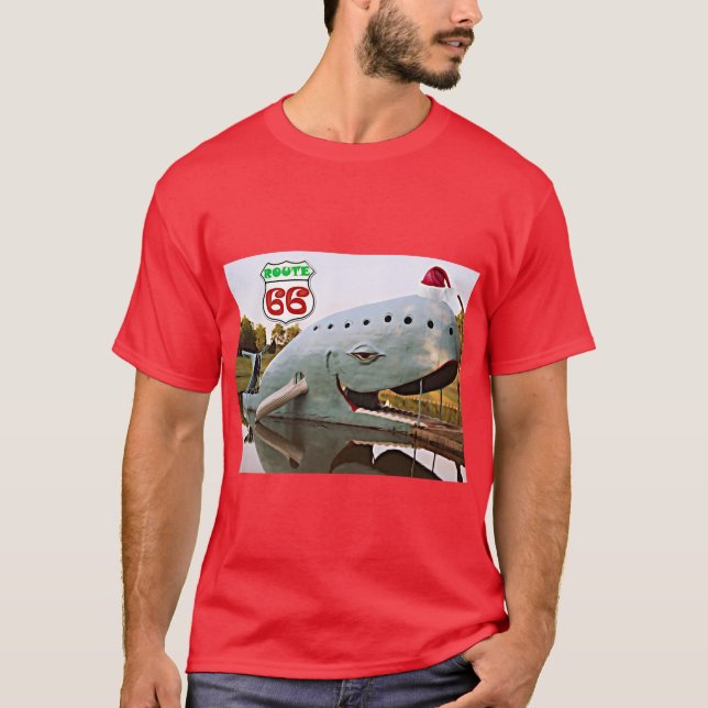 Route 66 Catoosa Blue Whale Santa Hat T Shirt (Framsida)
