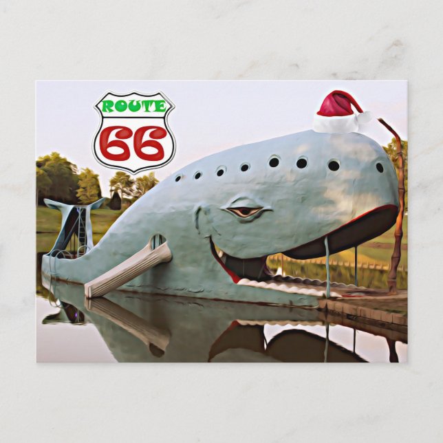 Route 66 Catoosa Blue Whale Santa Hat Vykort (Framsida)