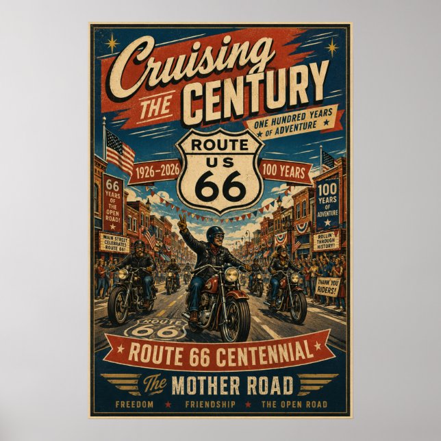 route 66 Centennial Biker Main Street Poster (Framsidan)