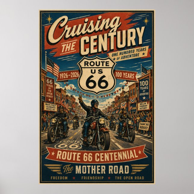 route 66 Centennial Biker Main Street Poster (Framsidan)