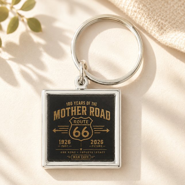 Route 66 Centennial Black Gold Legacy Fyrkantig Silverfärgad Nyckelring (Skapare uppladdad)