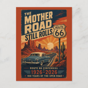 Route 66 Centennial Blue Klassisk Bil Ökenväg Vykort