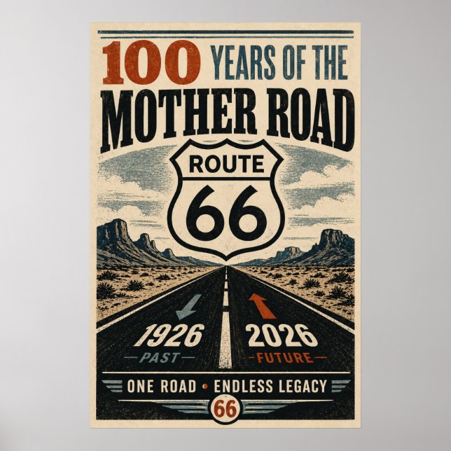 Route 66 Centennial Desert Highway Hyllningskonst Poster (Framsidan)