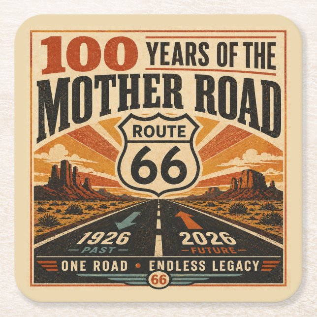 Route 66 Centennial Desert Highway Party Vibe Underlägg Papper Kvadrat (Framsidan)