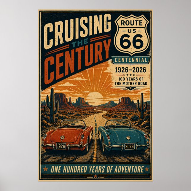Route 66 Centennial Desert Road Cruise Väggkonst (Framsidan)