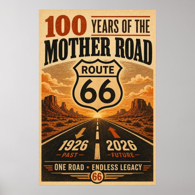 Route 66 Centennial Desert Sunset Legacy Art Poster (Framsidan)