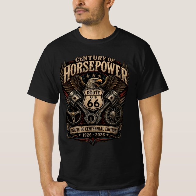 Route 66 Centennial Eagle Biker Roadwear T Shirt (Framsida)