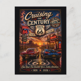 Route 66 Centennial Klassiska Bilar Neon Road Vykort