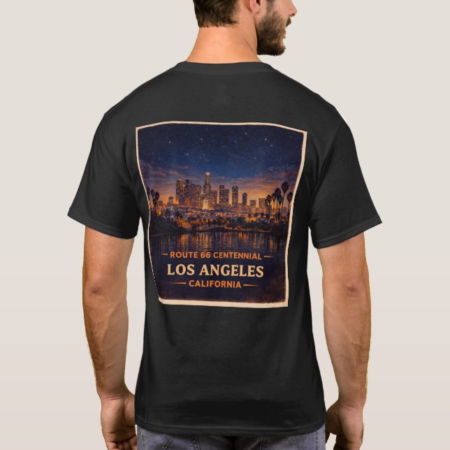 Route 66 Centennial LA Skyline Grafisk Tryck T Shirt (Baksida)