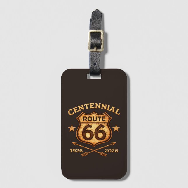 Route 66 Centennial Minnesmärke i Läderstil Bagagebricka (Framsida vertikal)