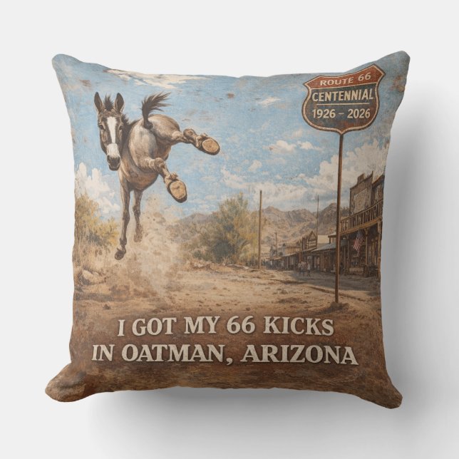 Route 66 Centennial Oatman Donkey Decor Kudde (Framsida)