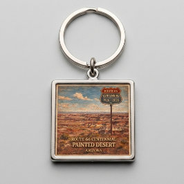 Route 66 Centennial Painted Desert Souvenir Fyrkantig Silverfärgad Nyckelring