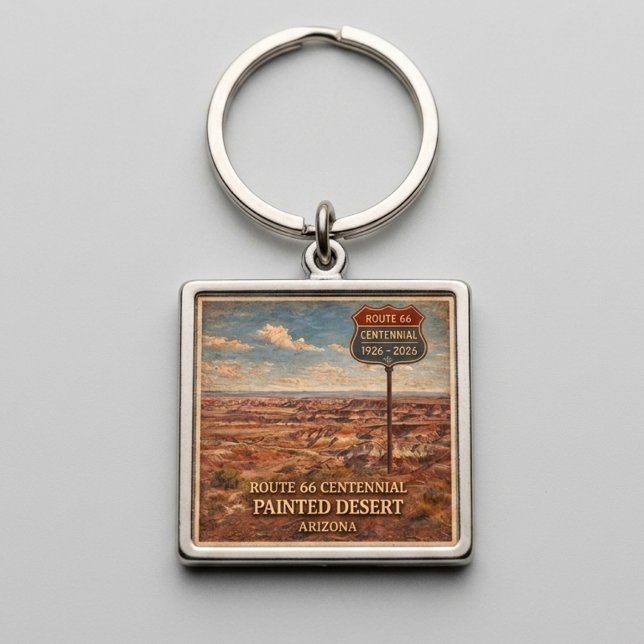 Route 66 Centennial Painted Desert Souvenir Fyrkantig Silverfärgad Nyckelring (Skapare uppladdad)