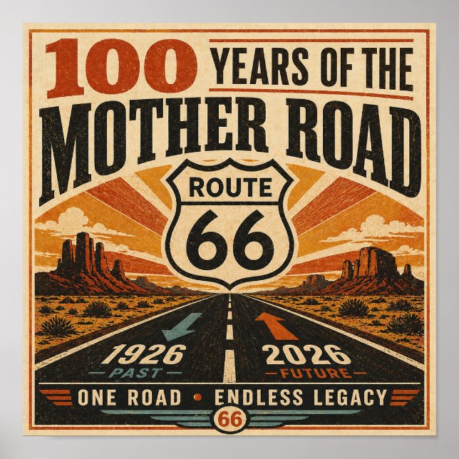Route 66 Centennial Retro Highway Väggdekor Konst Poster (Framsidan)