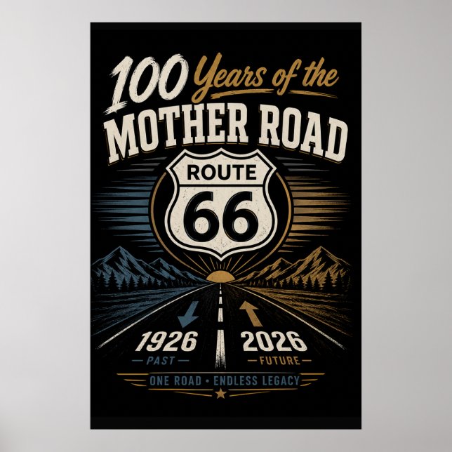 Route 66 Centennial Sunset Highway Hommagekonst Poster (Framsidan)