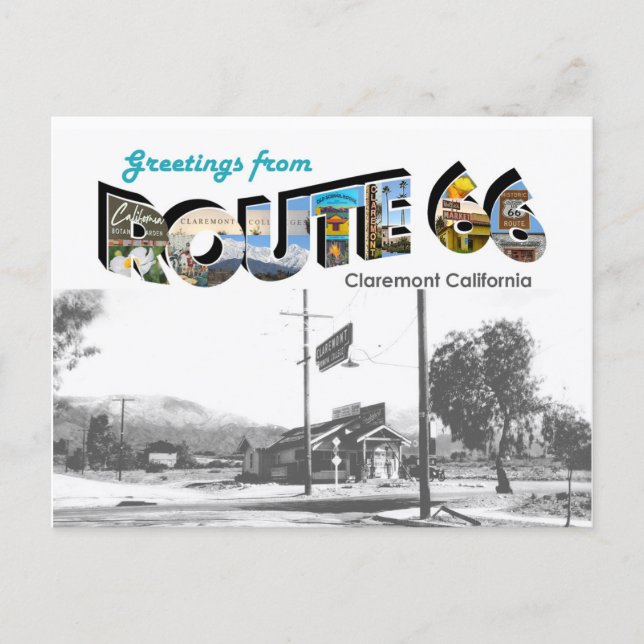 Route 66 Claremont Postcard Vykort (Framsida)