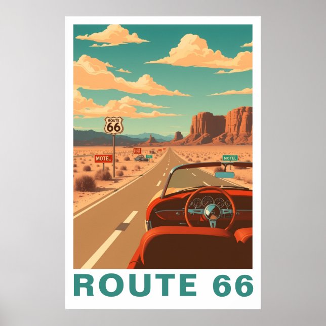 Route 66 Classic Road Trip Travel Art Poster (Framsidan)