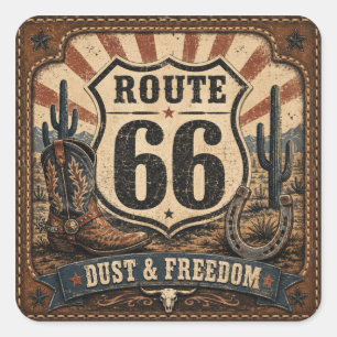 Route 66 Damm Frihet Vintage Western-dekal Fyrkantigt Klistermärke