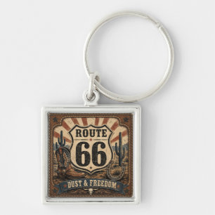 Route 66 Damm Frihet Vintage Western Fickaccessoar Fyrkantig Silverfärgad Nyckelring
