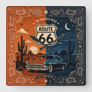 Route 66 Desert Night Väggurklocka Fyrkantig Klocka