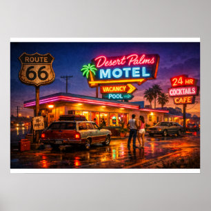 Route 66 Desert Palms Motel Glöd Poster