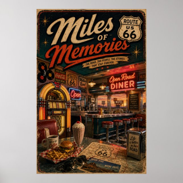 route 66 Diner Miles Minnen Konst  Poster (Framsidan)