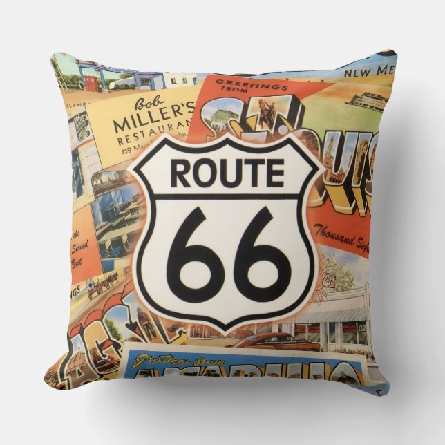 Route 66 Färgglada vykort Kudde (Framsida)