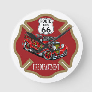 Route 66 Fire Department-klocka Rund Klocka