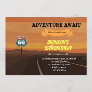 Route 66 födelsedagstema Inbjudan