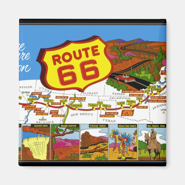 Route 66 från Los Angeles till Chicago Magnet (Framsidan)