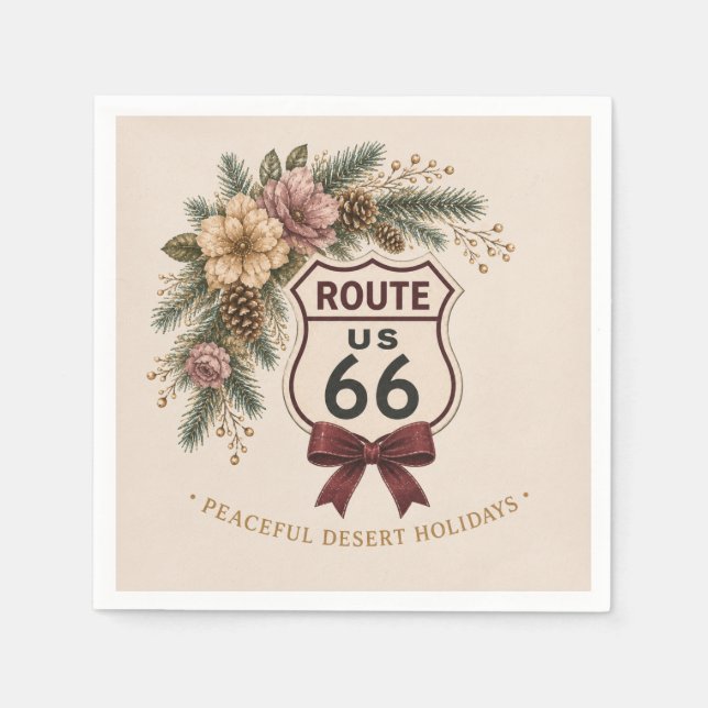 Route 66 Fridfull Semester i Öknen Retro Blommor Pappersservett (Framsidan)