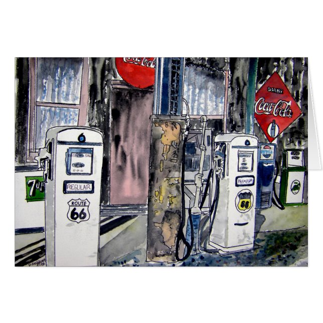 route 66 gas station vintage art hälsningskort (Framsidan Horizontal)