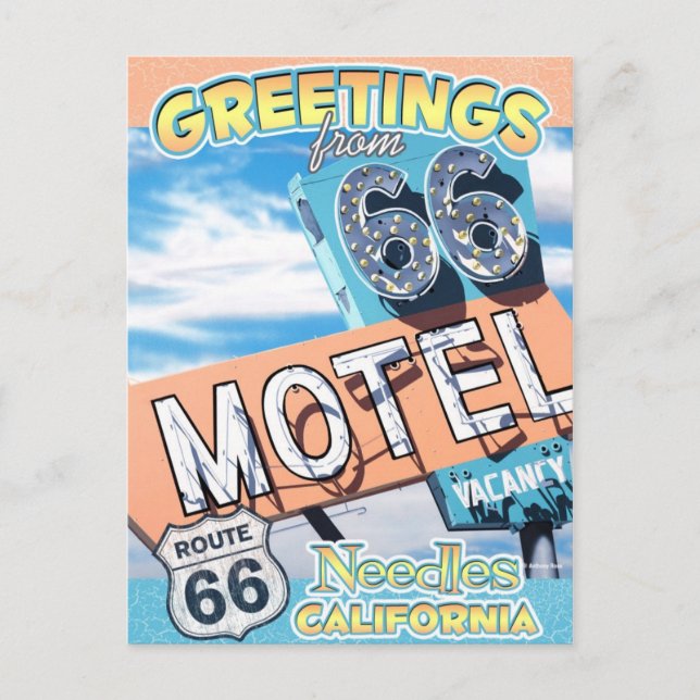 Route 66 Hälsning Nål California Postcard Vykort (Framsida)