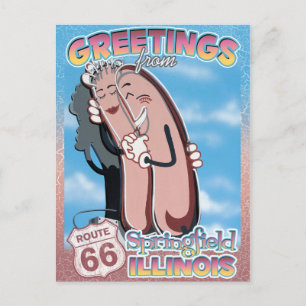 Route 66 Hälsning Springfield Illinois Postcard Vykort