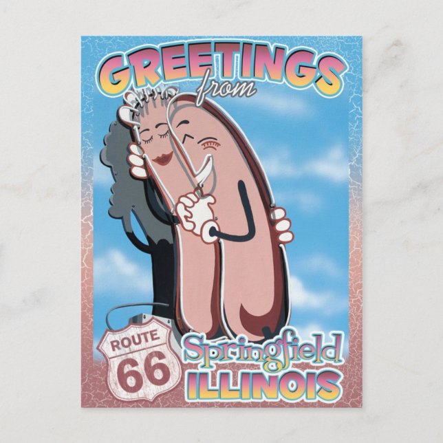 Route 66 Hälsning Springfield Illinois Postcard Vykort (Framsida)
