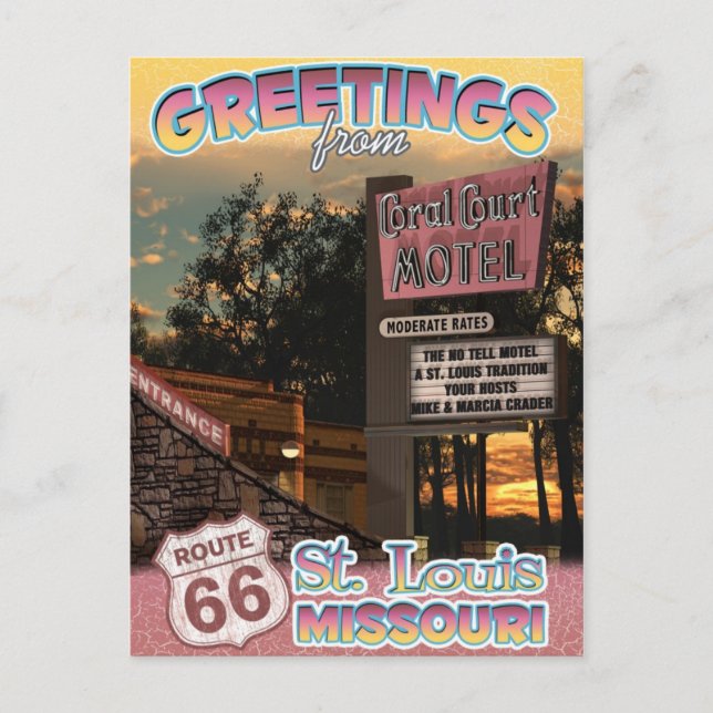 Route 66 Hälsning St Louis Missouri Postcard Vykort (Framsida)