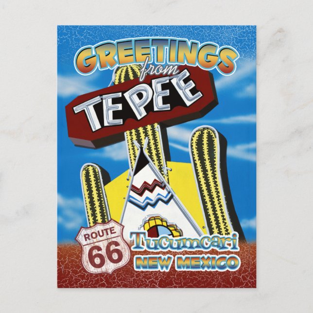 Route 66 Hälsning Tucumcari New mexico vykort (Framsida)