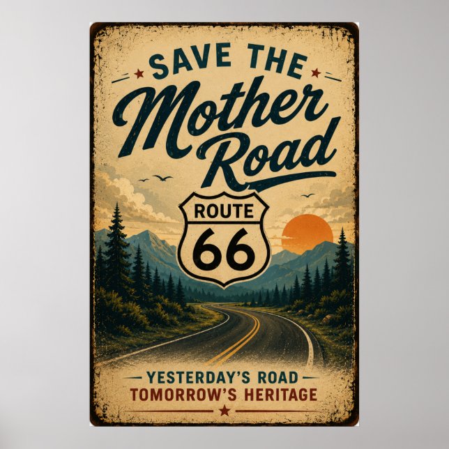 Route 66 Heritage Roadside Bevarande Konst Poster (Framsidan)