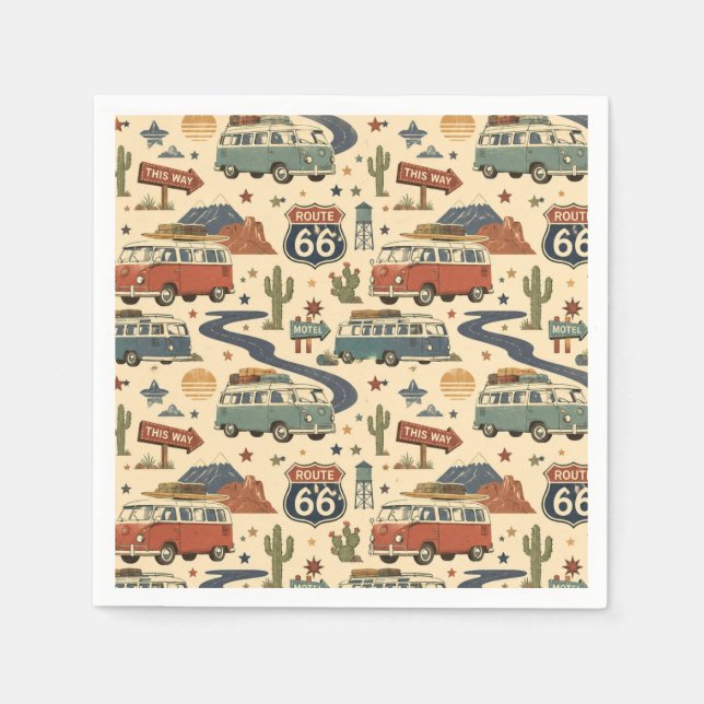 Route 66 Husbil Party Bord Americana Pappersservett (Framsidan)