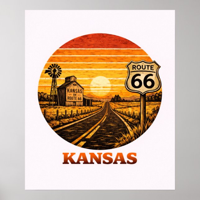 Route 66 Kansas Sunflower State Affisch (Framsidan)