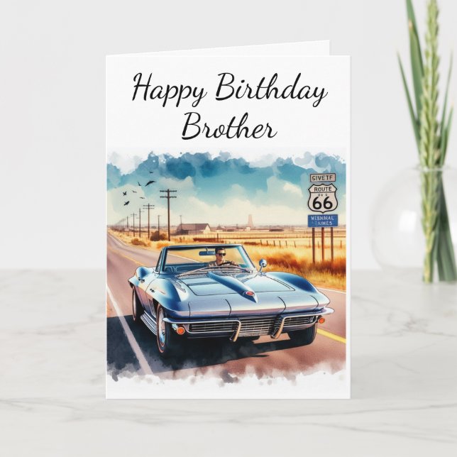 Route 66 Klassisk Bil Lycklig Födelsedag Bror  Kort (Framsida)