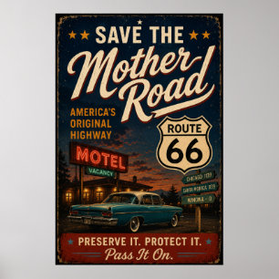 Route 66 Klassisk Bil Motel Americana Kulturarv Poster