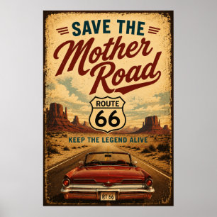 route 66 Klassisk Bil Öken Highway Americana Poster
